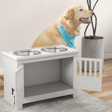 Dog Food Storage Cabinet with Bowls & Dog Feeding Station, White