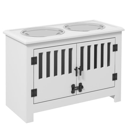 Dog Food Storage Cabinet with Bowls & Dog Feeding Station, White