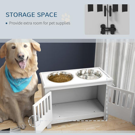 Dog Food Storage Cabinet with Bowls & Dog Feeding Station, White