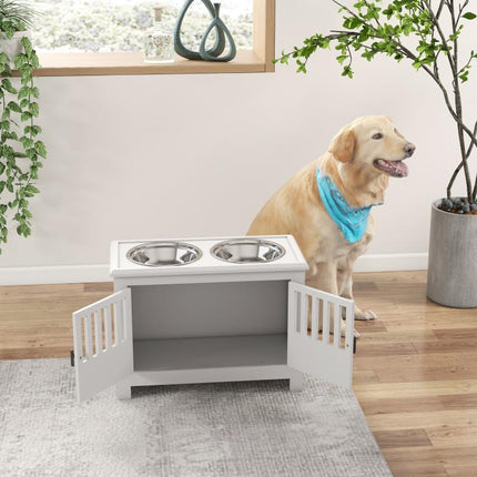 Dog Food Storage Cabinet with Bowls & Dog Feeding Station, White
