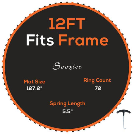 Trampoline Replacement Mat, Fits 12 feet Trampoline w/ 72 V-Hooks & 5.5 inch Springs (Spring & Frame not Included), Orange