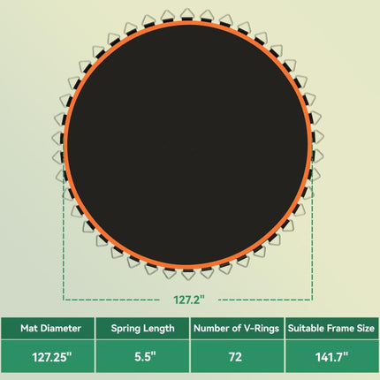 Trampoline Replacement Mat, Fits 12 feet Trampoline w/ 72 V-Hooks & 5.5 inch Springs (Spring & Frame not Included), Orange