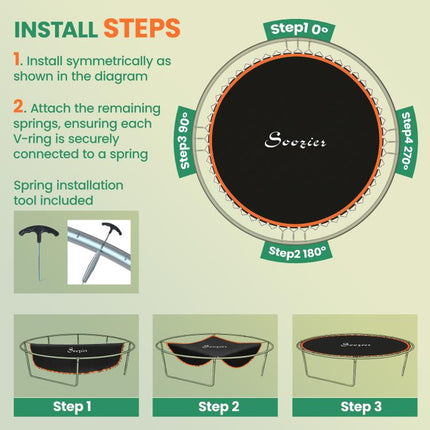 Trampoline Replacement Mat, Fits 12 feet Trampoline w/ 72 V-Hooks & 5.5 inch Springs (Spring & Frame not Included), Orange