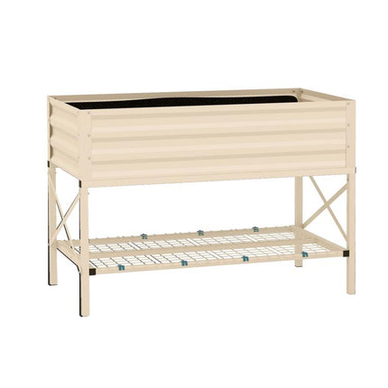 Galvanized Raised Garden Bed, Metal Planter Box with Legs, Storage Shelf and Bed Liner, Cream