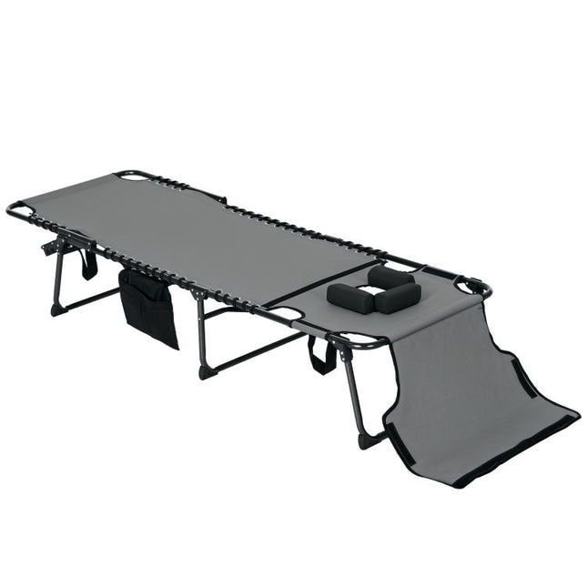 Folding Chaise Tanning Lounge Chair w/ 5-level Reclining Back, Reading Hole, Side Pocket, Headrest, Gray