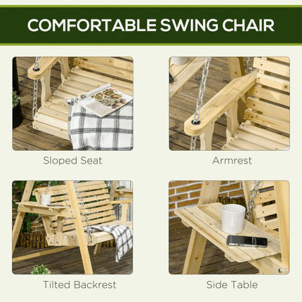 2-Seat orch Swing with Stand, Wooden Patio Swing Chair with Side Tables and Metal Chains, Outdoor Hanging Bench