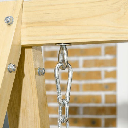 2-Seat orch Swing with Stand, Wooden Patio Swing Chair with Side Tables and Metal Chains, Outdoor Hanging Bench