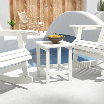 Adirondack Side Table, Square Patio End Table, Weather Resistant 15 inch Outdoor HDPE Table for Porch, Pool, Balcony, White