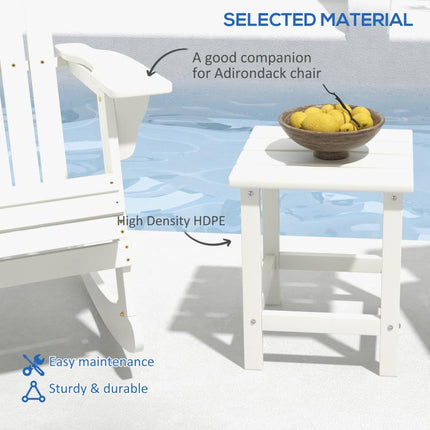Adirondack Side Table, Square Patio End Table, Weather Resistant 15 inch Outdoor HDPE Table for Porch, Pool, Balcony, White