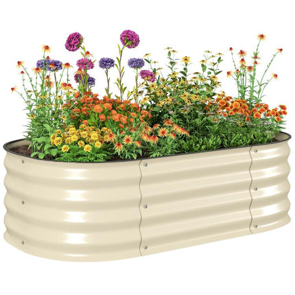 3.4 feet x 2 feet x 1 feet Galvanized Raised Garden Bed Kit, Metal Planter Box with Safety Edging, Cream