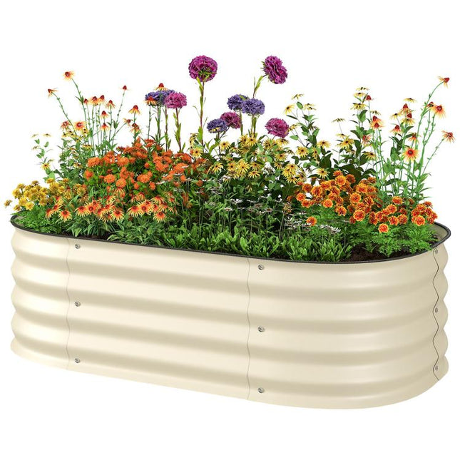 3.4 feet x 2 feet x 1 feet Galvanized Raised Garden Bed Kit, Metal Planter Box with Safety Edging, Cream