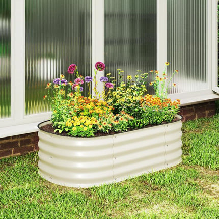 3.4 feet x 2 feet x 1 feet Galvanized Raised Garden Bed Kit, Metal Planter Box with Safety Edging, Cream