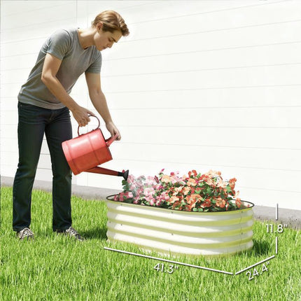 3.4 feet x 2 feet x 1 feet Galvanized Raised Garden Bed Kit, Metal Planter Box with Safety Edging, Cream