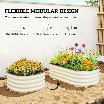 3.4 feet x 2 feet x 1 feet Galvanized Raised Garden Bed Kit, Metal Planter Box with Safety Edging, Cream