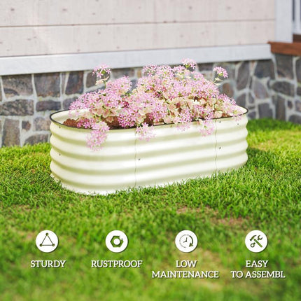 3.4 feet x 2 feet x 1 feet Galvanized Raised Garden Bed Kit, Metal Planter Box with Safety Edging, Cream