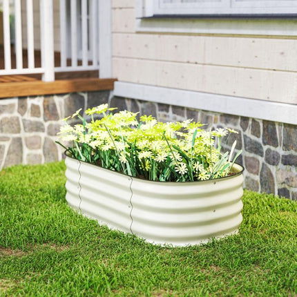 3.4 feet x 2 feet x 1 feet Galvanized Raised Garden Bed Kit, Metal Planter Box with Safety Edging, Cream