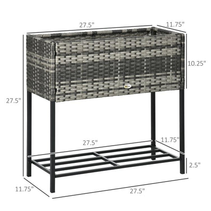 Raised Garden Bed, Elevated Planter Box with Rattan Wicker Look, Tool Storage Shelf, Portable Design for Herbs, Vegetables, Flowers, Gray