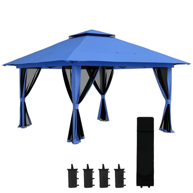 13 feet x 13 feet Pop Up Gazebo Instant Canopy Tent Shelter with 2-Tier Roof, Carry Bag, Wight Bags for Outdoor, Garden, Blue