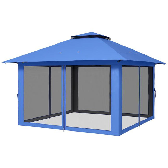 13 feet x 13 feet Pop Up Gazebo Instant Canopy Tent Shelter with 2-Tier Roof, Carry Bag, Wight Bags for Outdoor, Garden, Blue
