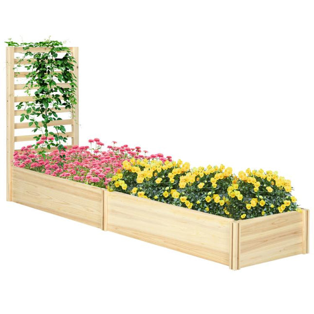 Wood Planter Box with Trellis for Climbing Plants, Raised Garden Bed for Outdoor Flowers Herbs, 91 inchx24 inchx43 inch, Natural