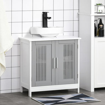 Under Sink Pedestal Storage Bathroom Cabinet, Grey White