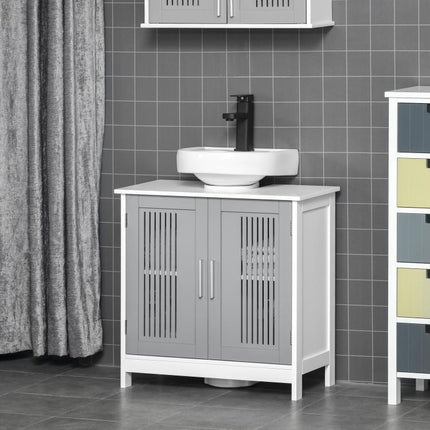 Under Sink Pedestal Storage Bathroom Cabinet, Grey White