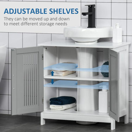 Under Sink Pedestal Storage Bathroom Cabinet, Grey White