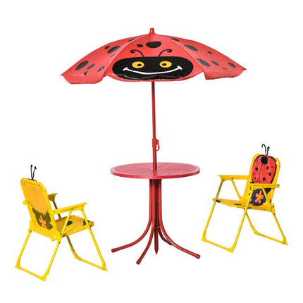 Kids Table and Chair Set, Outdoor Folding Garden Furniture, Picnic Table for Patio Backyard, with Removable & Height Adjustable Sun Umbrella, Red