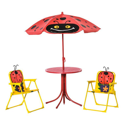 Kids Table and Chair Set, Outdoor Folding Garden Furniture, Picnic Table for Patio Backyard, with Removable & Height Adjustable Sun Umbrella, Red