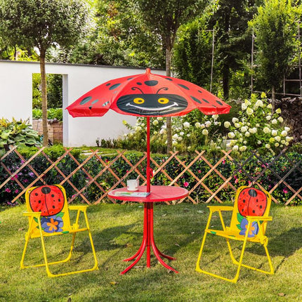 Kids Table and Chair Set, Outdoor Folding Garden Furniture, Picnic Table for Patio Backyard, with Removable & Height Adjustable Sun Umbrella, Red