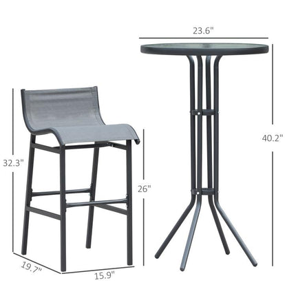 3 Piece Bar Height Outdoor Bistro Set for 2, Charcoal Gray
