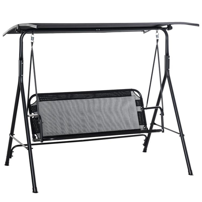 2-Seater Patio Swing Chair, Outdoor Adjustable Canopy Porch Swing with Armrests, Texeline Fabric and Steel Frame, Black