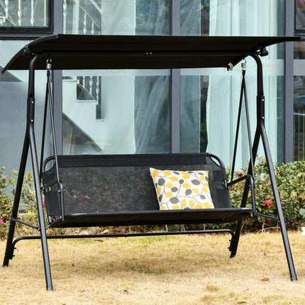 2-Seater Patio Swing Chair, Outdoor Adjustable Canopy Porch Swing with Armrests, Texeline Fabric and Steel Frame, Black