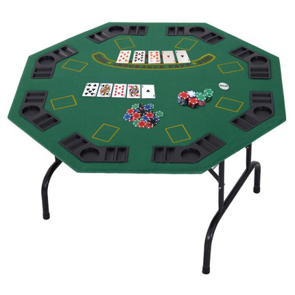 Soozier Poker Table Foldable, 47 inch Octagon Blackjack Poker Game Table for 8 Players with Cup Holders and Chips Tray, Green Felt