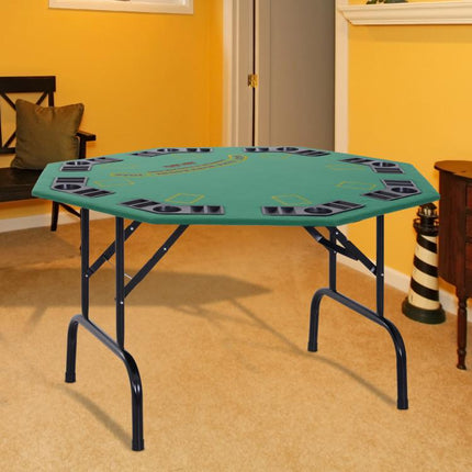 Soozier Poker Table Foldable, 47 inch Octagon Blackjack Poker Game Table for 8 Players with Cup Holders and Chips Tray, Green Felt