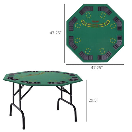Soozier Poker Table Foldable, 47 inch Octagon Blackjack Poker Game Table for 8 Players with Cup Holders and Chips Tray, Green Felt