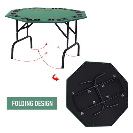Soozier Poker Table Foldable, 47 inch Octagon Blackjack Poker Game Table for 8 Players with Cup Holders and Chips Tray, Green Felt