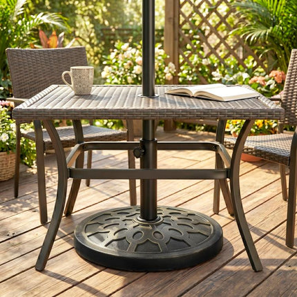 18 inch 26 lbs Round Resin Umbrella Base Stand Market Parasol Holder with Beautiful Decorative Pattern & Easy Setup