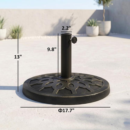 18 inch 26 lbs Round Resin Umbrella Base Stand Market Parasol Holder with Beautiful Decorative Pattern & Easy Setup