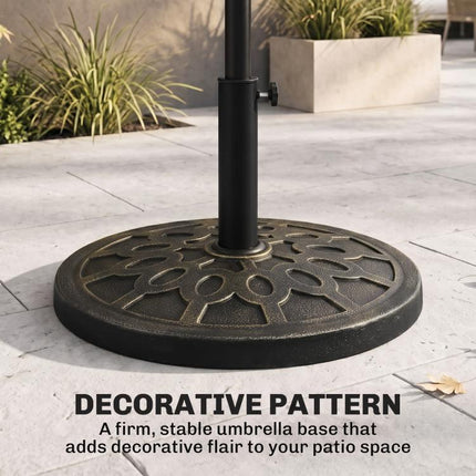 18 inch 26 lbs Round Resin Umbrella Base Stand Market Parasol Holder with Beautiful Decorative Pattern & Easy Setup