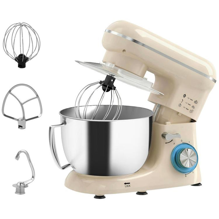 1300W stand mixer, professional 4.5L dough mixer, stainless steel bowl, 6+P speeds and pulse function, beige
