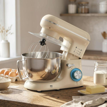 1300W stand mixer, professional 4.5L dough mixer, stainless steel bowl, 6+P speeds and pulse function, beige