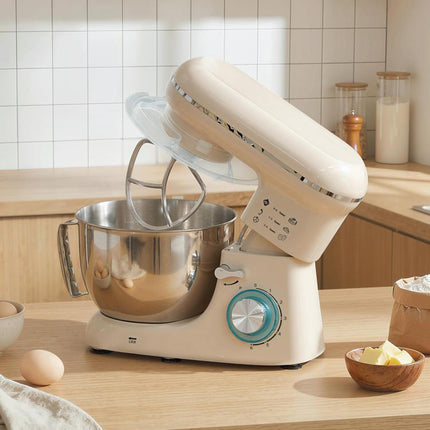 1300W stand mixer, professional 4.5L dough mixer, stainless steel bowl, 6+P speeds and pulse function, beige