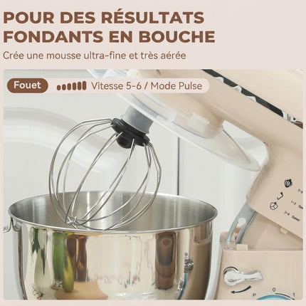 1300W stand mixer, professional 4.5L dough mixer, stainless steel bowl, 6+P speeds and pulse function, beige