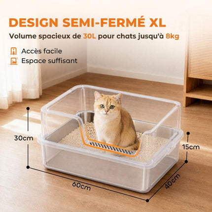 XL Stainless Steel Cat Litter Box with Lid, High Sides, Scoop, and Mat