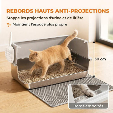 XL Stainless Steel Cat Litter Box with Lid, High Sides, Scoop, and Mat