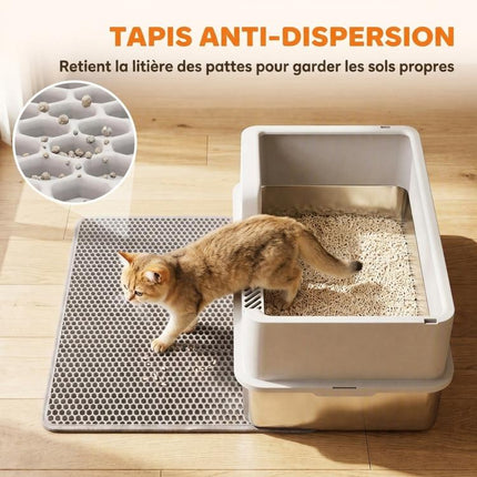 XL Stainless Steel Cat Litter Box with Lid, High Sides, Scoop, and Mat