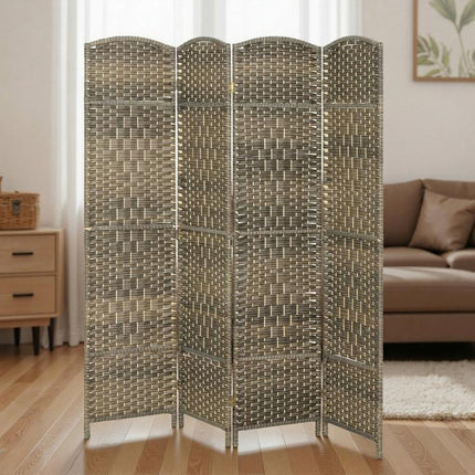 4-Panel Wooden Indoor Room Divider – Foldable Screen for Living Room or Bedroom (180 x 180 cm, Dark Oak)