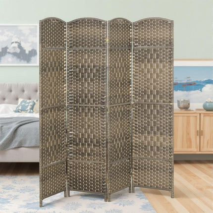4-Panel Wooden Indoor Room Divider – Foldable Screen for Living Room or Bedroom (180 x 180 cm, Dark Oak)