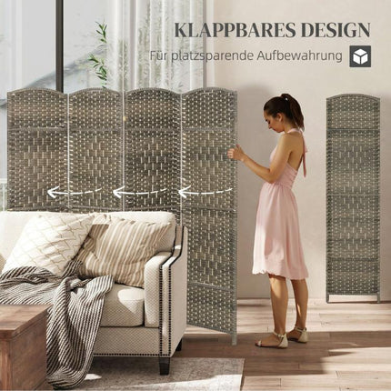 4-Panel Wooden Indoor Room Divider – Foldable Screen for Living Room or Bedroom (180 x 180 cm, Dark Oak)